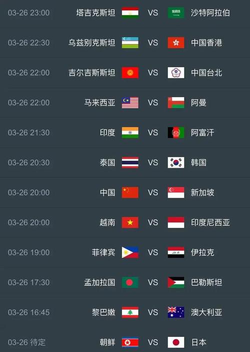 中国男足赛程安排