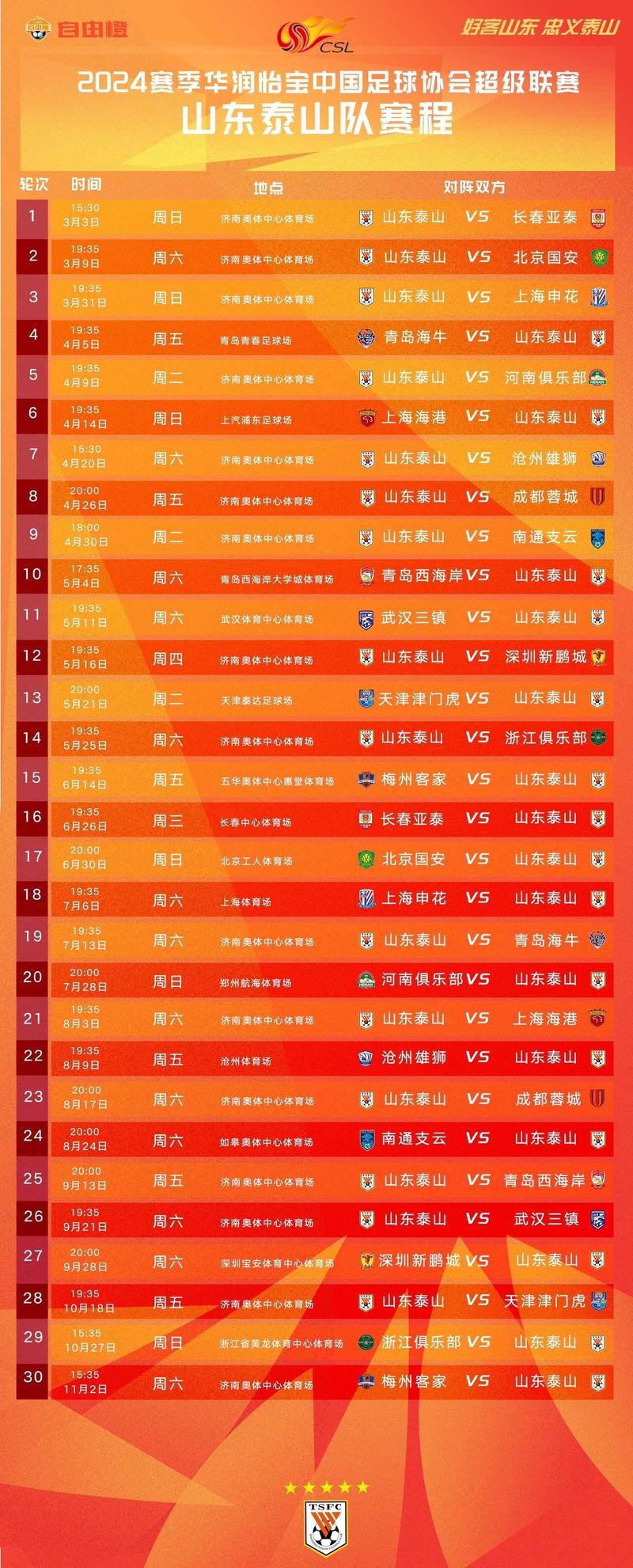 中超联赛最新赛程时间表